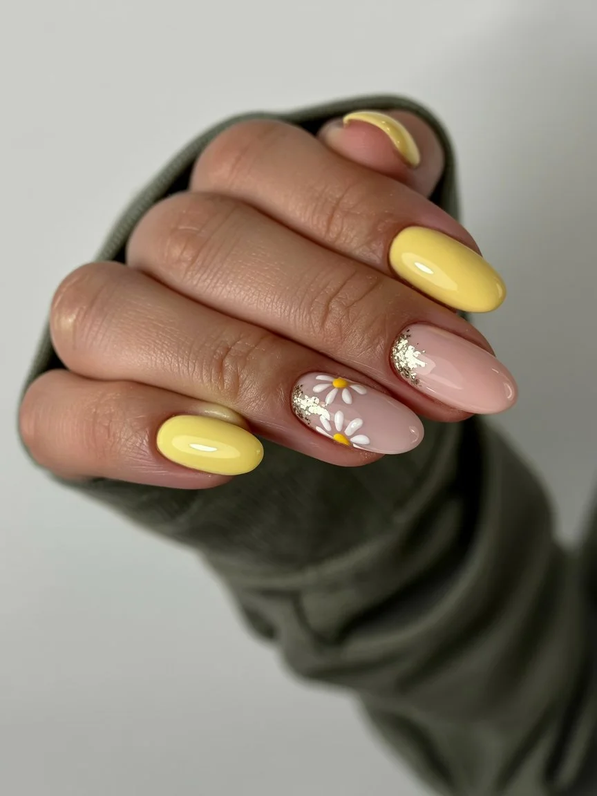 Summer nail art ideas 2026 Daisy Yellow Nails For Slow Sunny Mornings