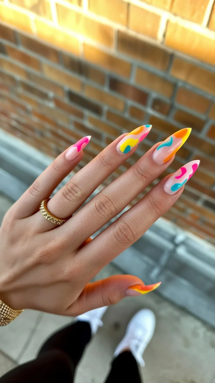 Summer nail art ideas 2026 Color Splash Swirls For The Girls Who Save Everything To Pinterest