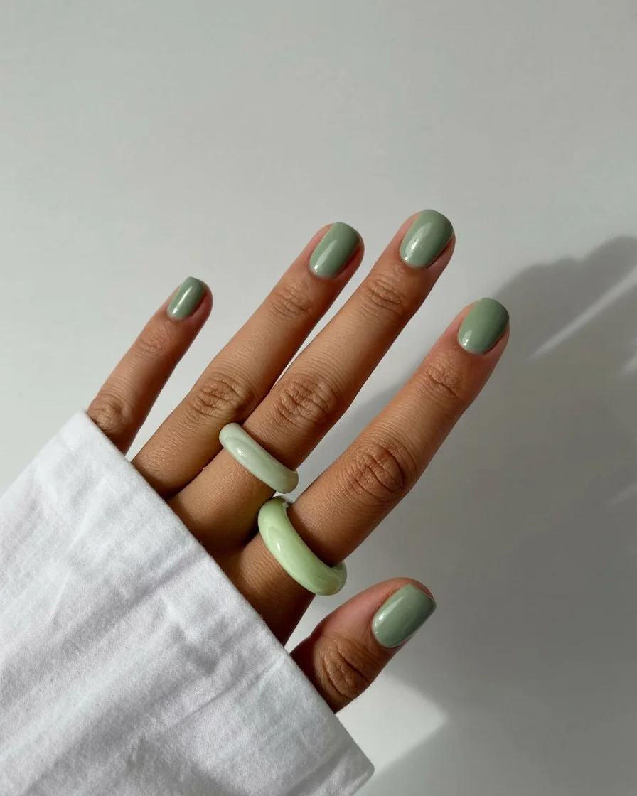 summer nail colors 2026 Sage Green Minimalism with Clean Girl Energy