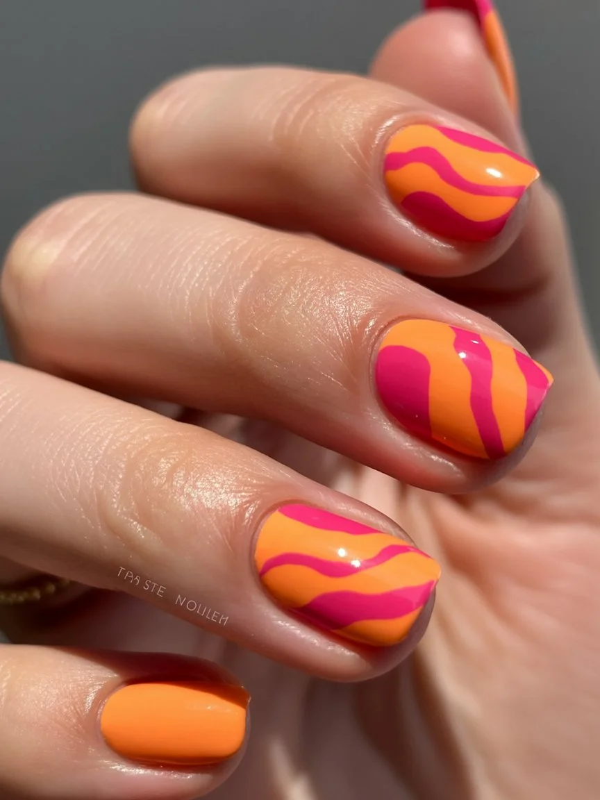 summer nail colors 2026 Hot Pink and Orange Waves for Endless Summer Energy