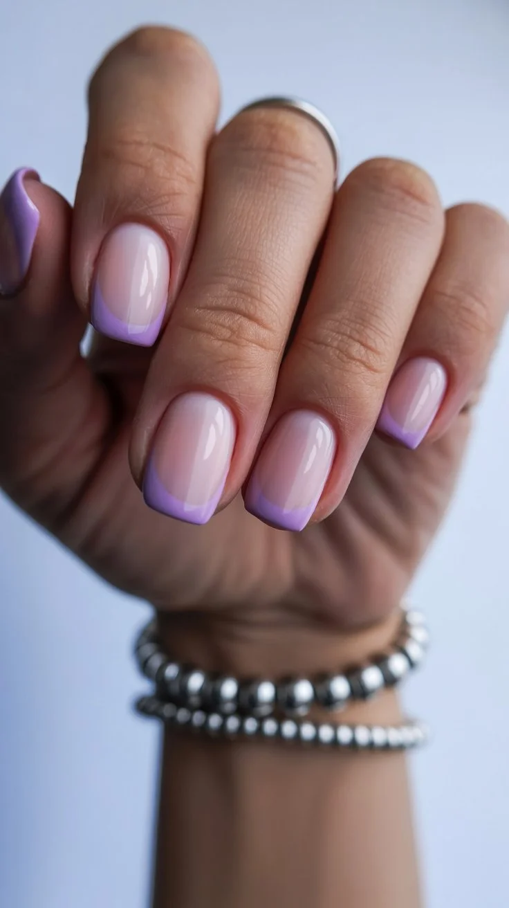 summer nail colors 2026 Lavender French Tips That Feel Like Soft Sunset Skies