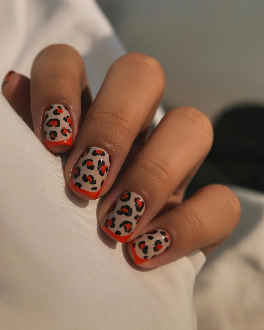 summer nail colors 2026 Wild French Leopard Tips with Bright Summer Energy