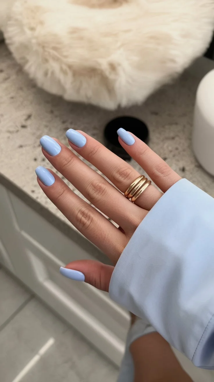 summer nail colours 2026 Powder Blue Nails That Feel Like A Fresh Summer Morning