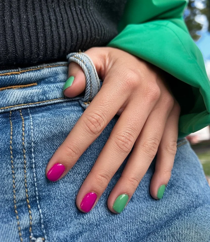 summer nail colours 2026 Pink And Mint Nails With Playful Summer Contrast
