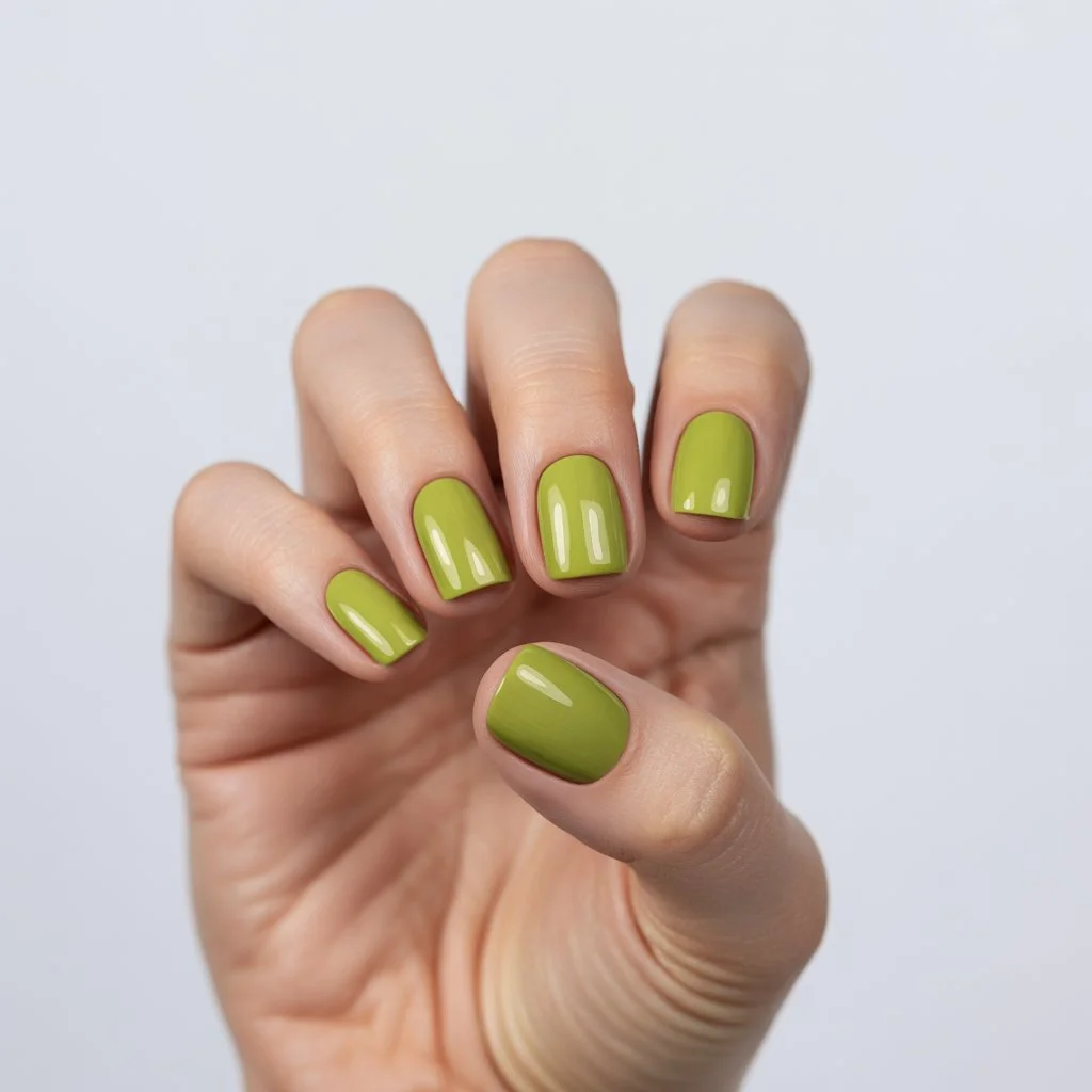 summer nail colours 2026 Olive Green Nails With A Soft Earthy Finish