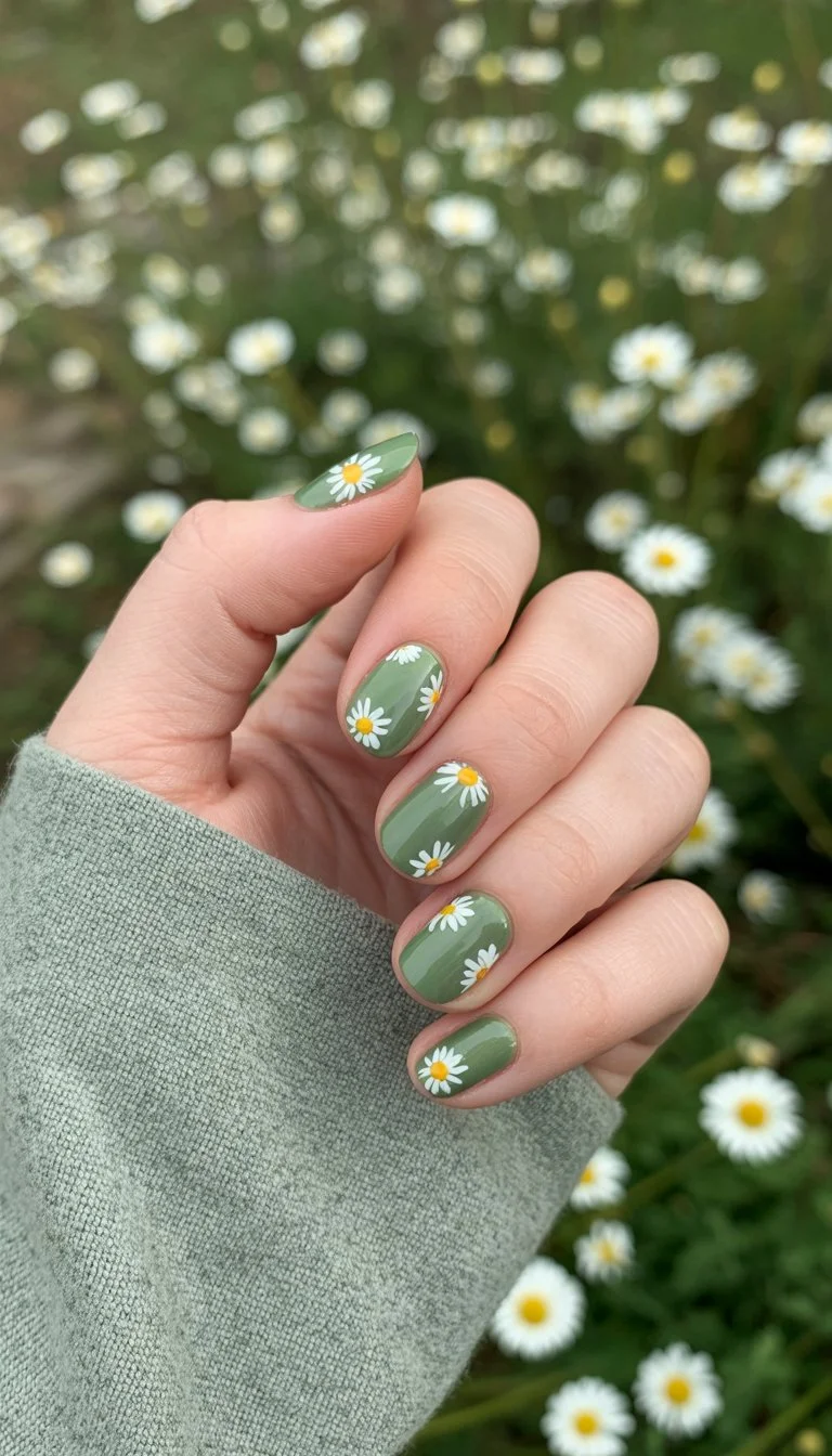 summer nail colours 2026 Daisy Flower Nails With Cottagecore Summer Energy