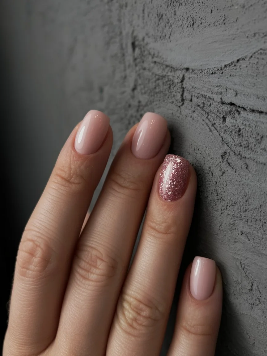 summer nail colours 2026 Blush Pink Nails With Delicate Glitter Accent