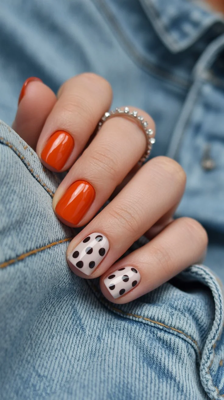 summer nail colours 2026 Orange Polka Dot Nails With Retro Summer Attitude