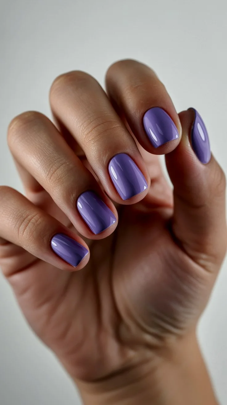 summer nail colours 2026 Glossy Violet Nails With A Cool Summer Edge