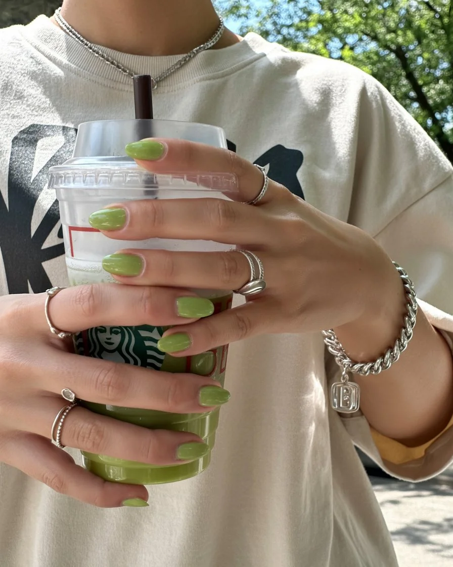 summer nail colours 2026 Fresh Matcha Green Nails For Cool Girl Summer