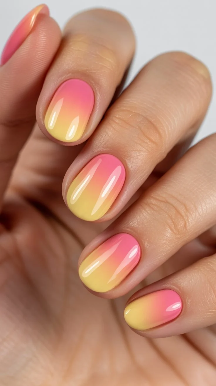 summer nail colours 2026 Sunset Ombre Nails With Tropical Summer Energy