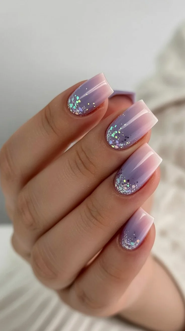 summer nail inspo 2026 Dreamy Lavender Sparkle For Soft Summer Evenings