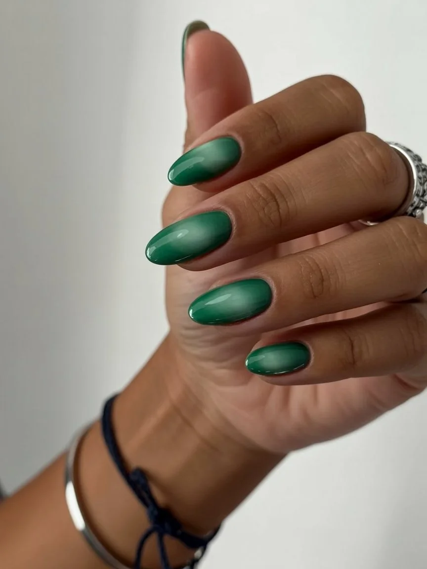 summer nail inspo 2026 Deep Emerald Aura Nails With Cool Girl Energy