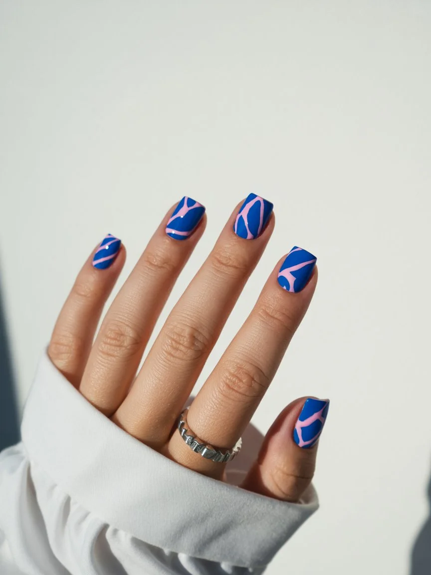summer nail inspo 2026 Electric Blue Graphic Nails For Bold Summer Days