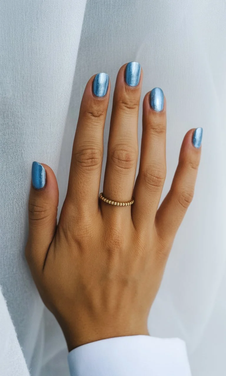 summer nail inspo 2026 Ice Blue Chrome For Cool Summer Days