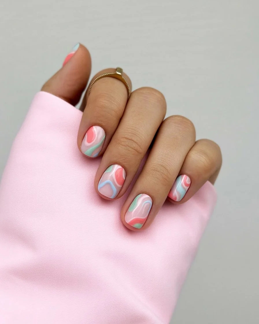 summer nail inspo 2026 Soft Marble Waves With Candy Color Energy