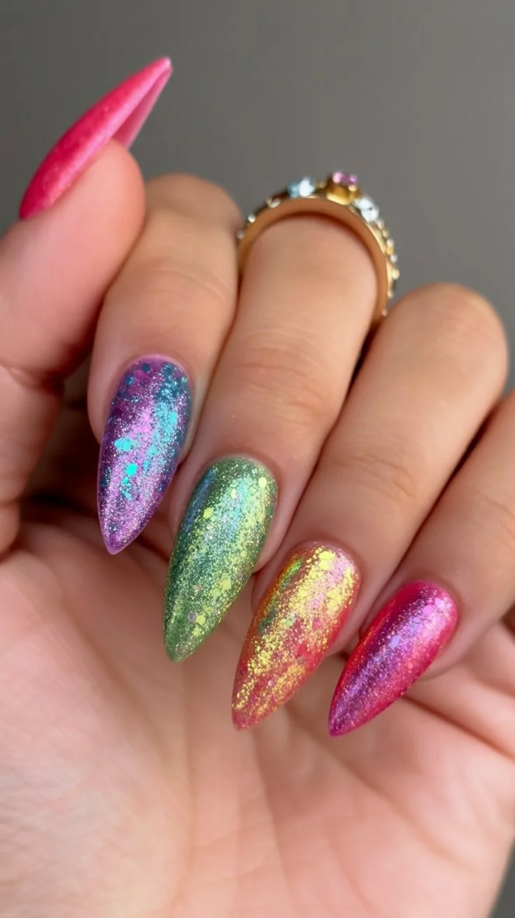 summer nail inspo 2026 Rainbow Glitter Nails That Refuse To Be Boring