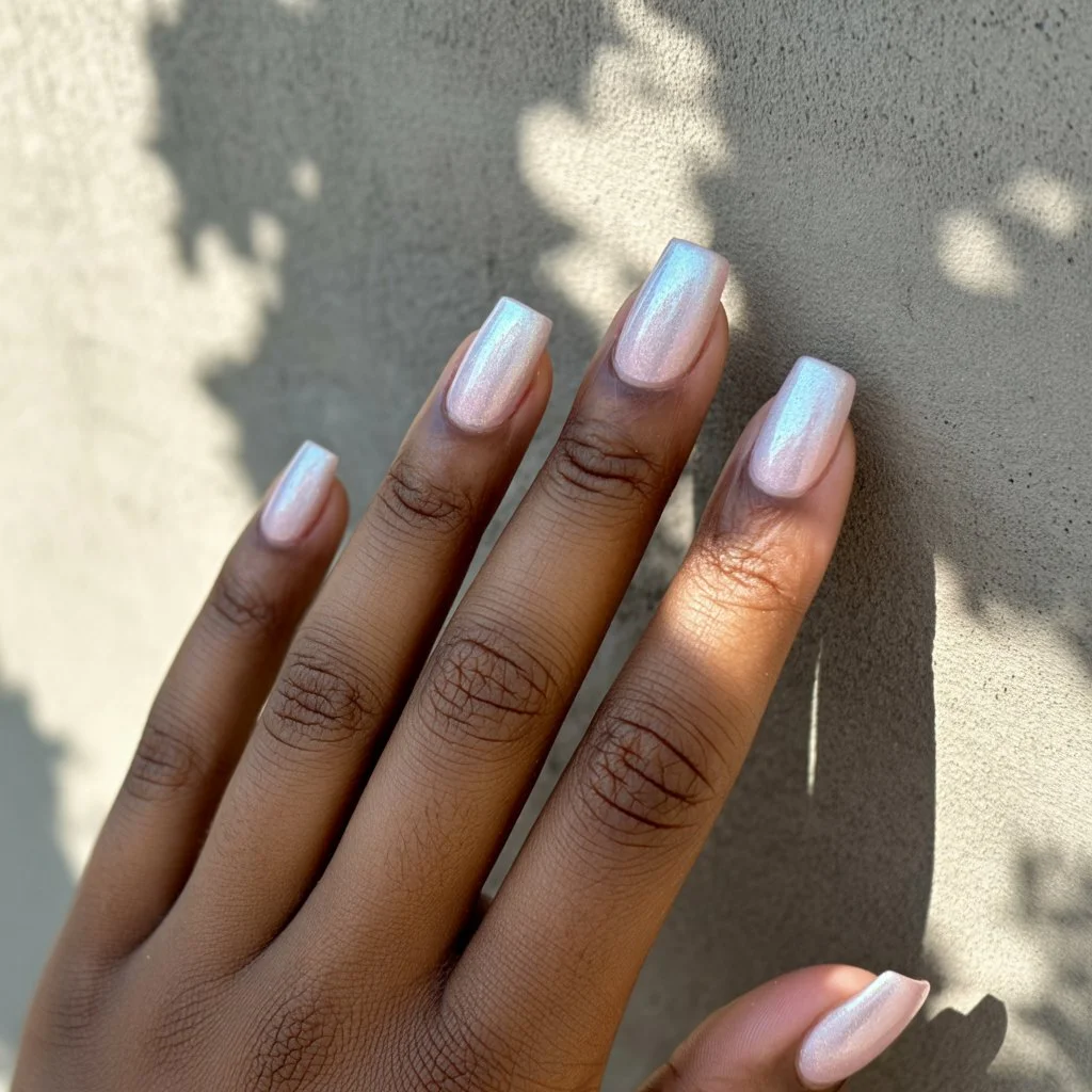 summer nails square 2026 Pearly Glow Square Nails That Feel Like Summer Light