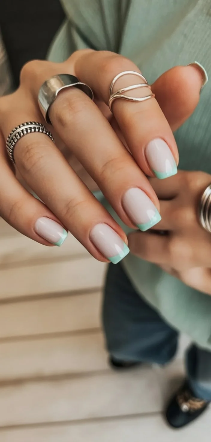 summer nails square 2026 Mint French Tip Nails With Quiet Luxury Summer Style