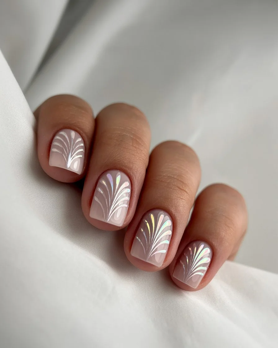 summer nails square 2026 Pearly White Art With Quiet European Elegance