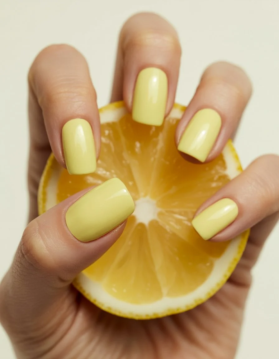 summer nails square 2026 Butter Yellow Nails That Feel Like Summer Sunshine