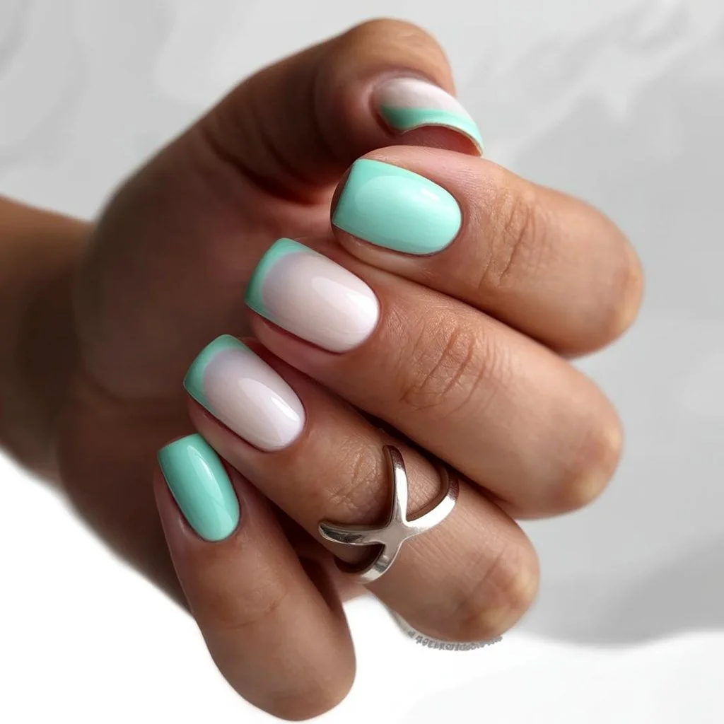 summer nails square 2026 Mint French Tips That Feel Like A Cool Summer Morning