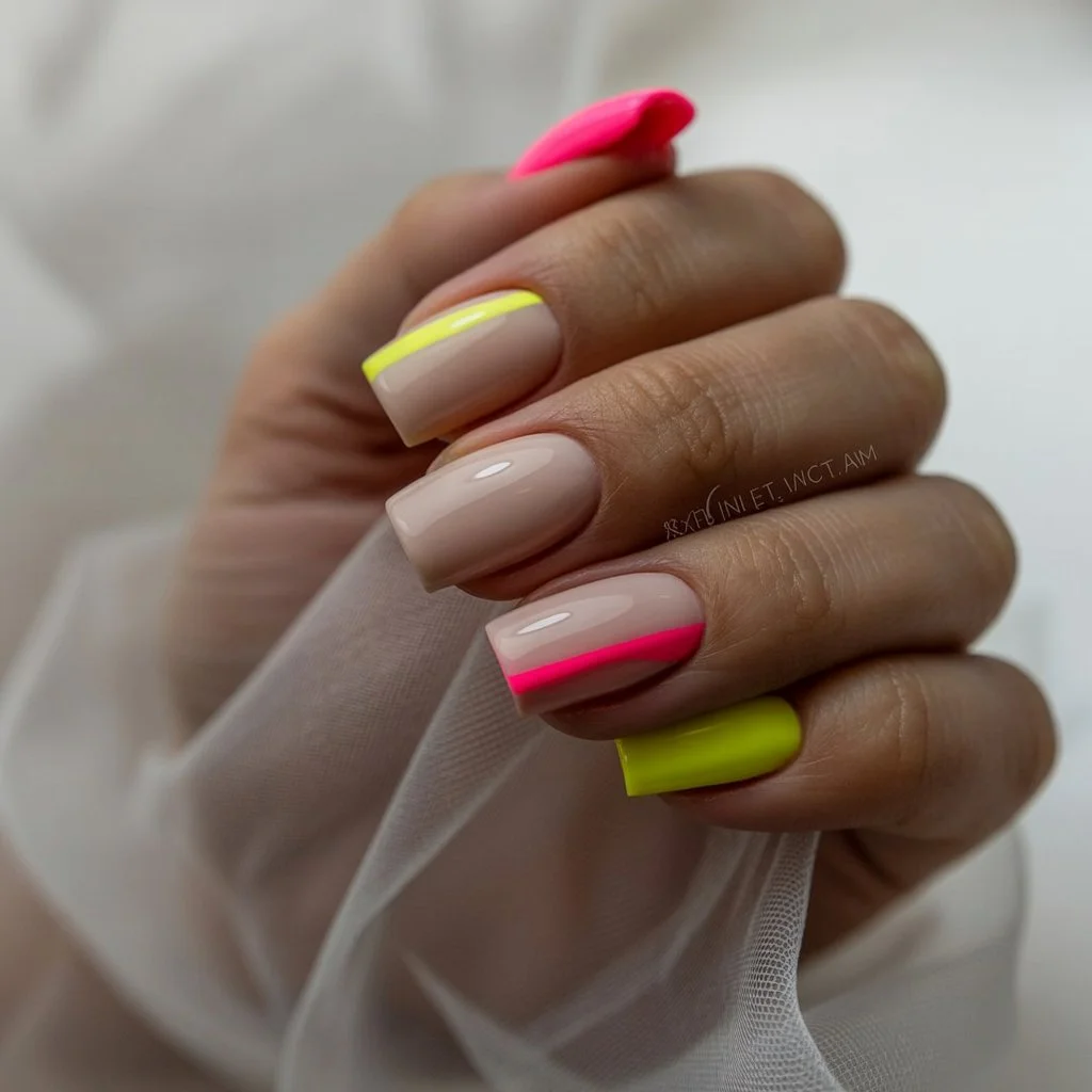 summer nails square 2026 Neon Edge Minimalism With A Y2K Twist