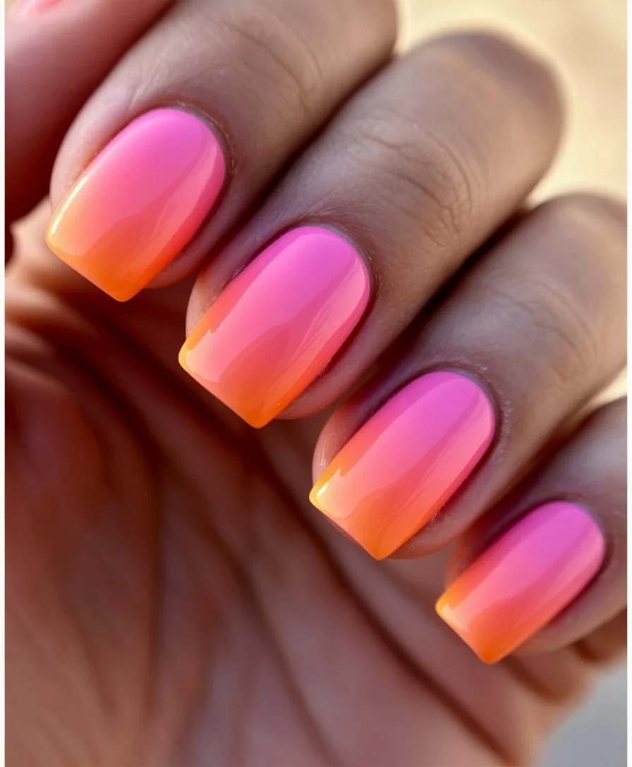 summer ombre nails 2026 Pink Mango Glow for Peak Summer Energy