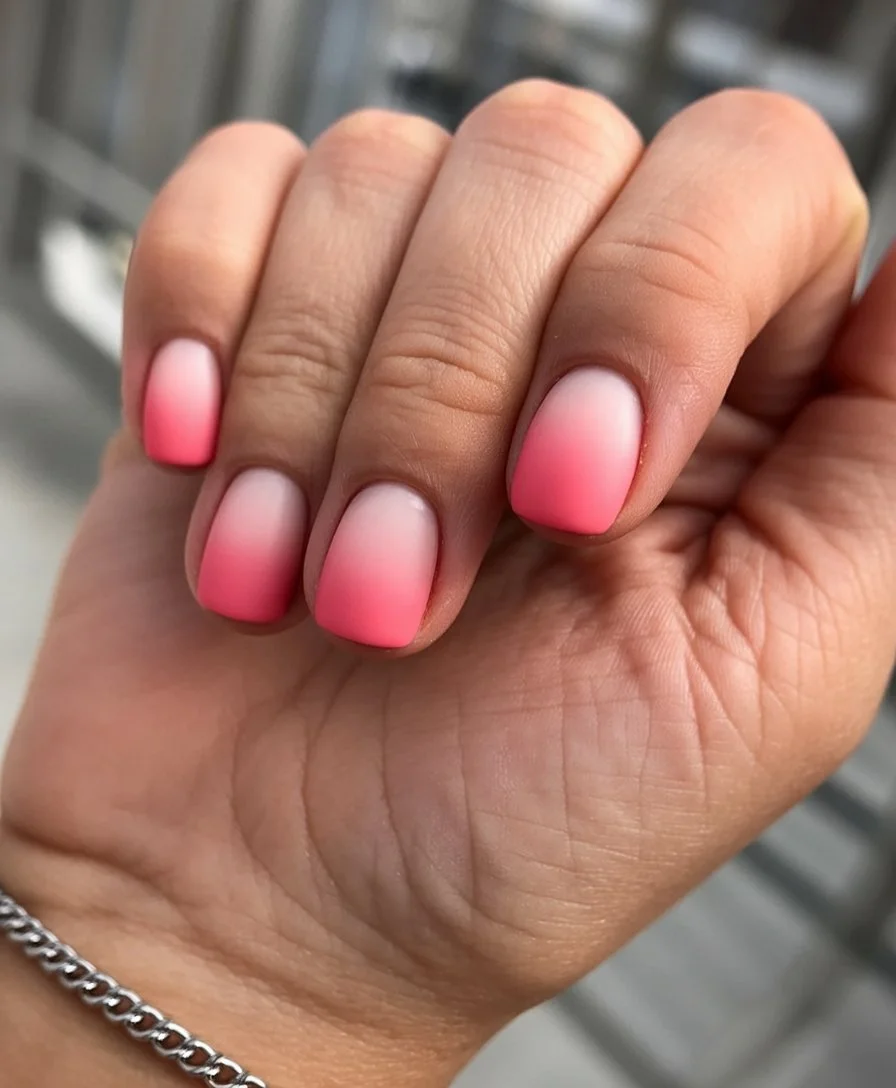 summer ombre nails 2026 Bright Pink Ombre Nails That Make Short Nails Look Stunning