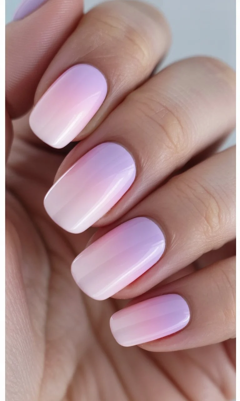 summer ombre nails 2026 Glossy Lavender Pink Ombre Nails With Soft Romantic Energy