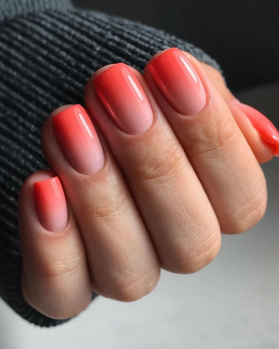 summer ombre nails 2026 Coral Ombre Nails That Glow Against Sun Kissed Skin