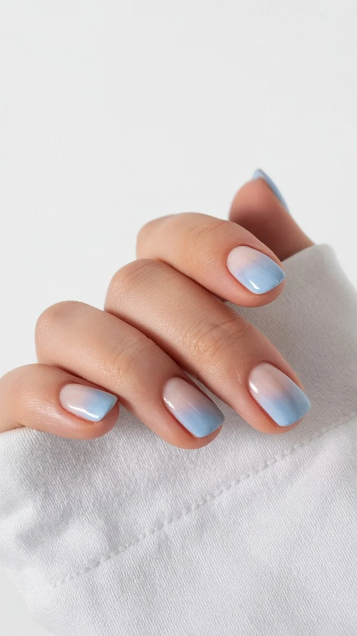 summer ombre nails 2026 Soft Blue Ombre Nails With Clean Minimalist Energy