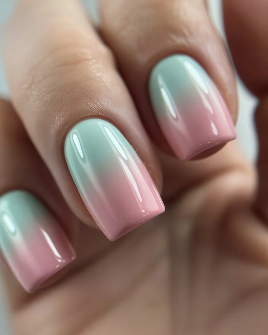 summer ombre nails 2026 Pastel Mint And Pink Square Nails That Feel Like Gelato Season