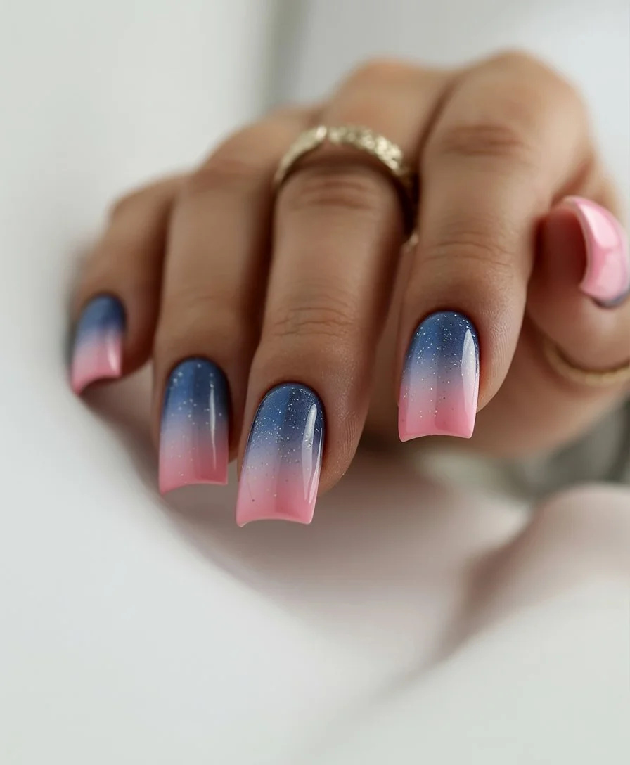 summer ombre nails 2026 Pink Twilight Sparkle for Summer Nights