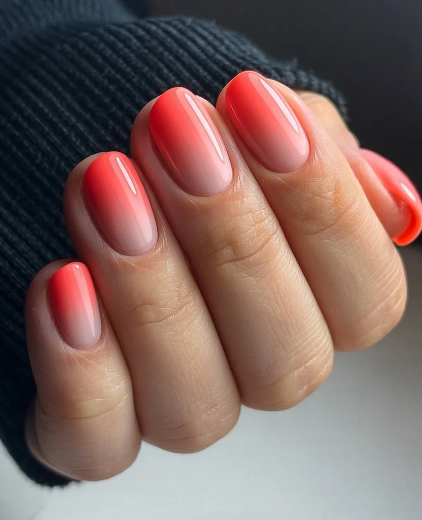 summer ombre nails 2026 Coral Glow Ombre for Endless Summer Evenings