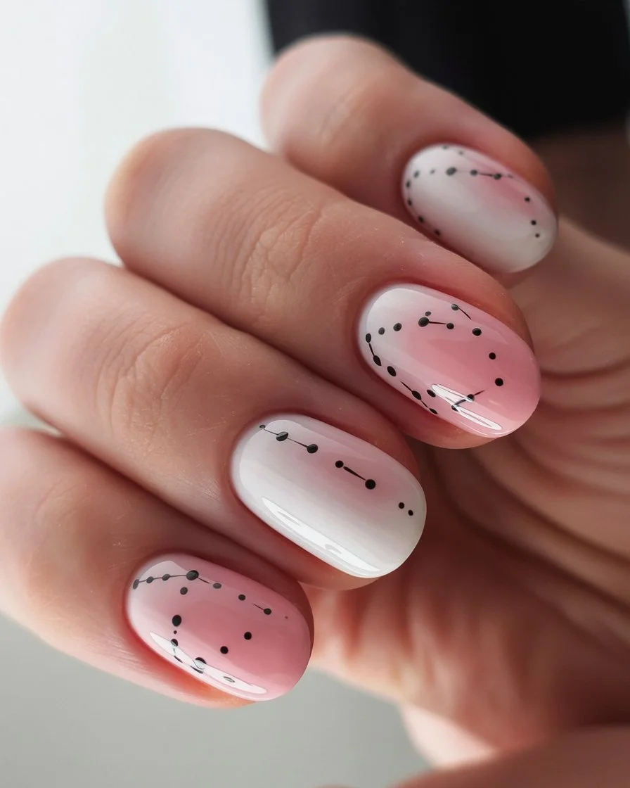 summer ombre nails 2026 Soft Pink Ombre Nails With Minimal Dot Art