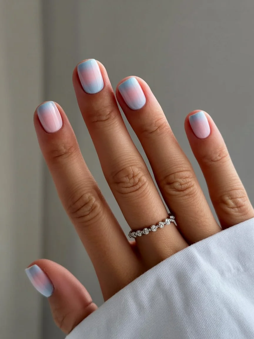 summer ombre nails 2026 Cotton Sky Pastel Fade for Soft Minimal Days