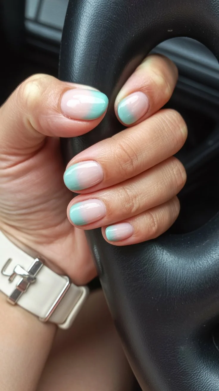summer ombre nails 2026 Soft Sea Glass Short Nails