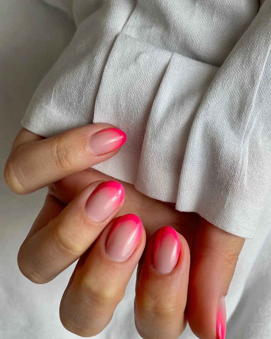 summer ombre nails 2026 Hot Pink Ombre Nails With A Sunset Glow