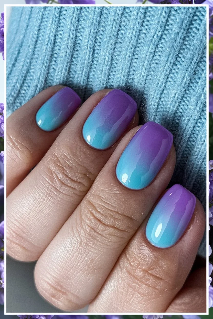 summer ombre nails 2026 Lavender And Blue Ombre Nails With Dreamy Retro Energy