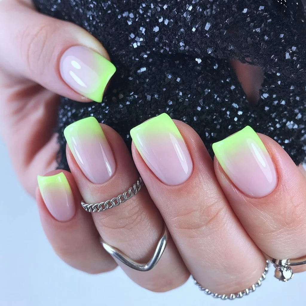 summer ombre nails 2026 Electric Lime French Fade for Cool Girl Summer