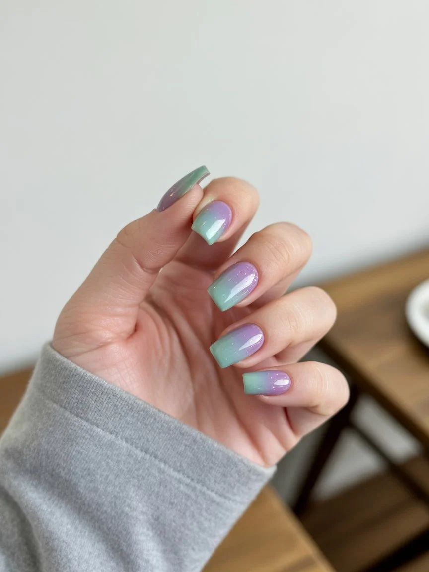 summer ombre nails 2026 Short Pastel Ombre Nails With A Subtle Fairy Glow