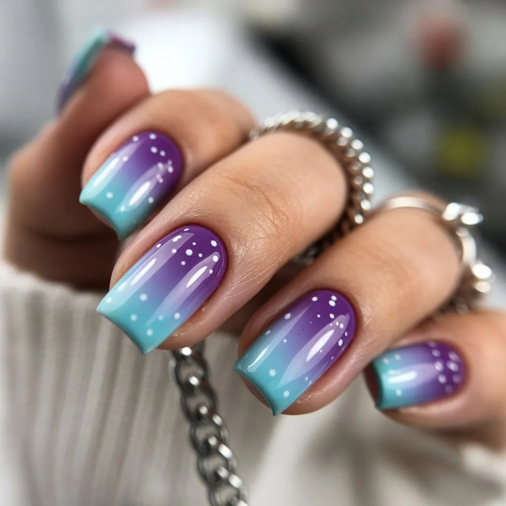 summer ombre nails 2026 Galaxy Blue and Purple Glow Nails