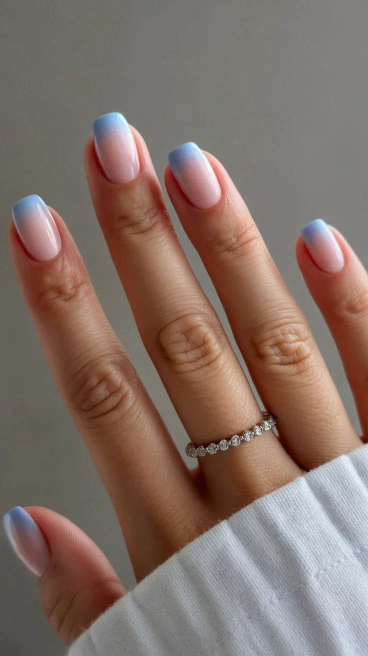 summer ombre nails 2026 Blue French Fade Ombre Nails With Clean Girl Energy