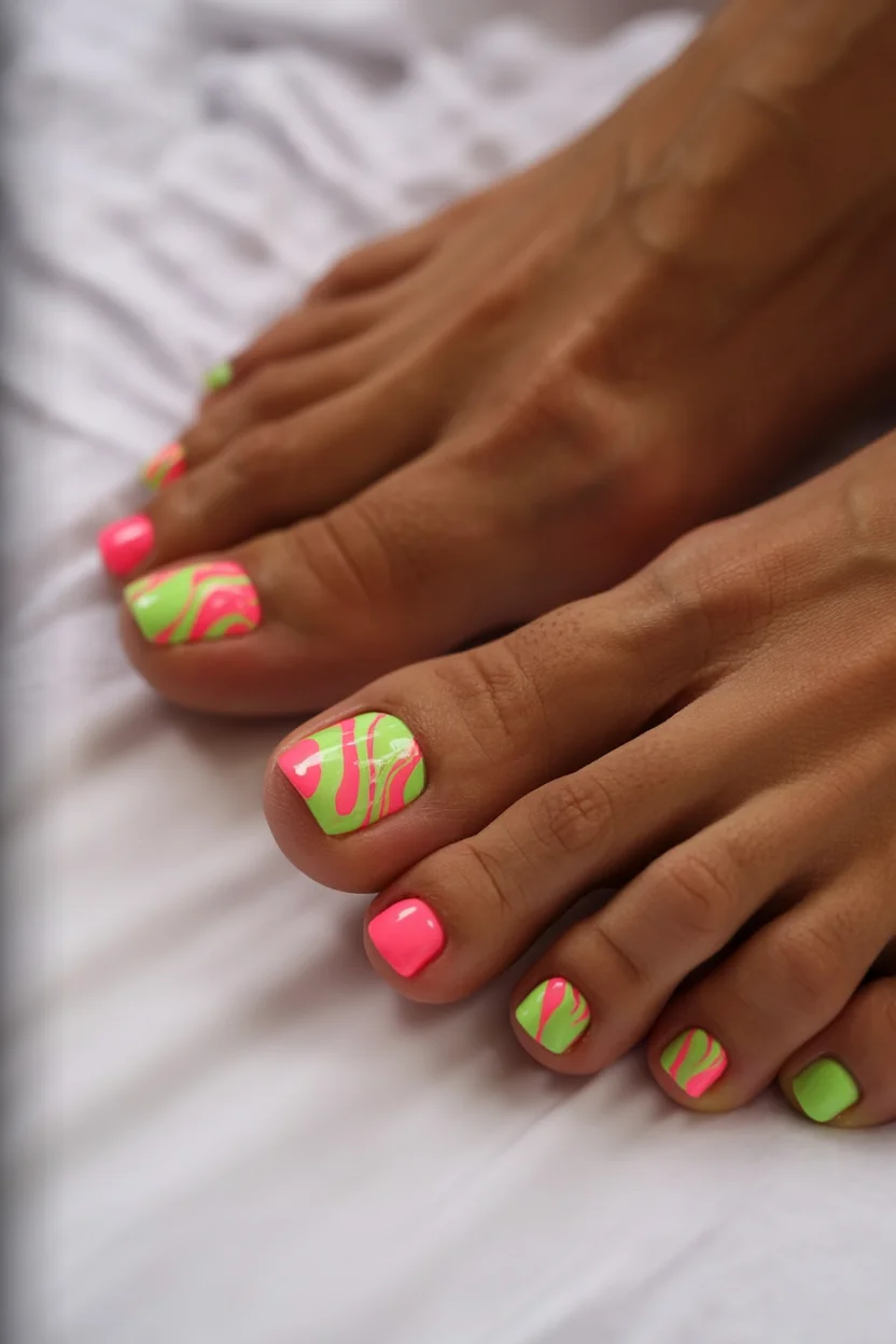 summer pedicure colors 2026 Neon Candy Swirls For The Hottest Days Of Summer