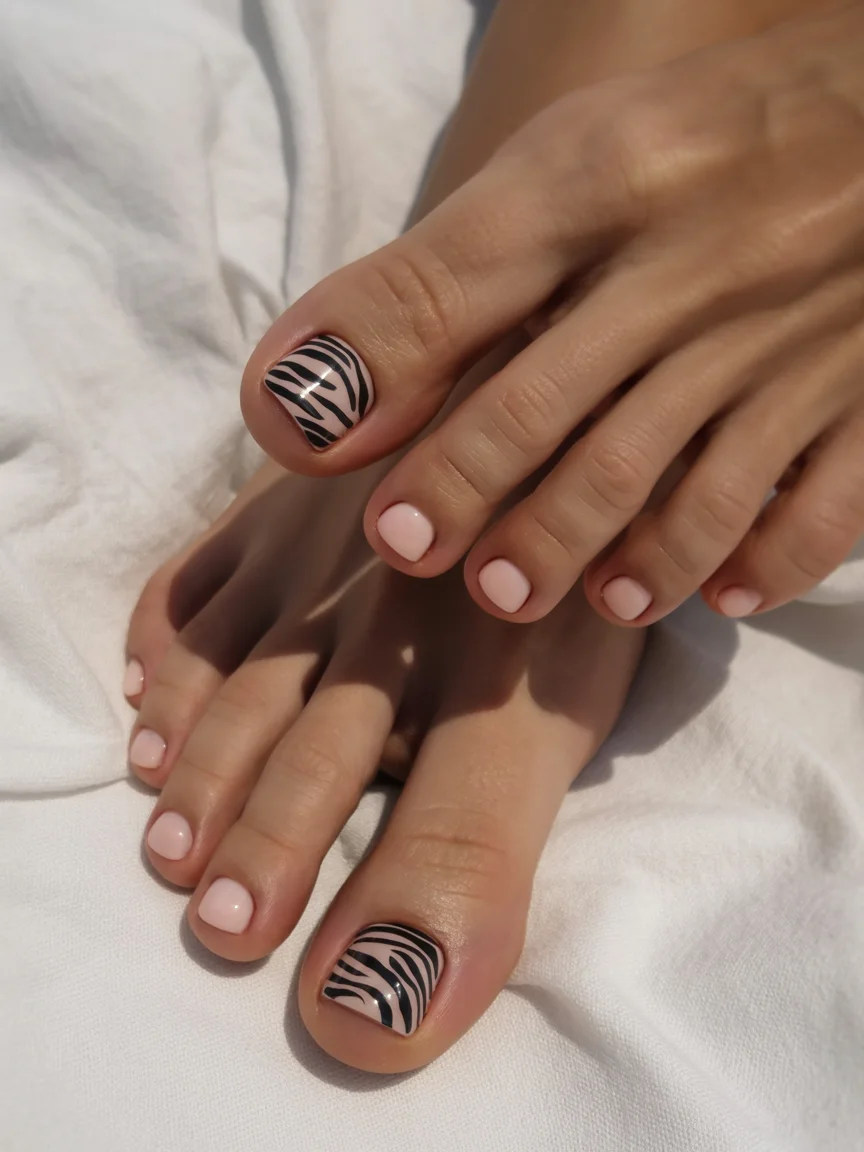 summer pedicure colors 2026 Blush Zebra Pedicure For Hot Summer Days