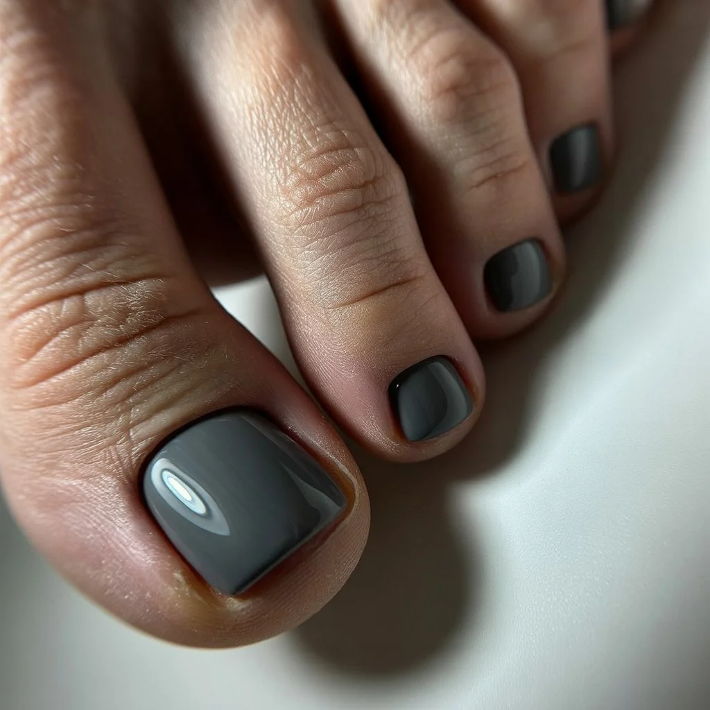 summer pedicure colors 2026 Glossy Charcoal Gray Pedicure For Minimalist Summer Style