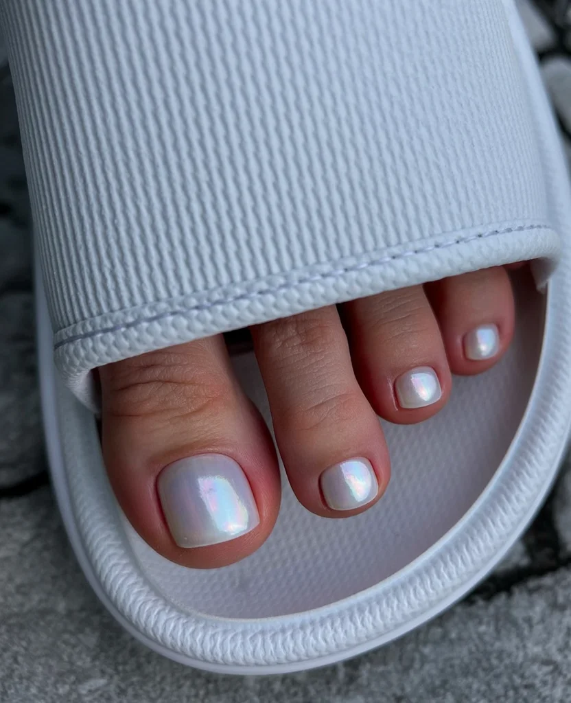 summer pedicure colors 2026 Pearl White Glow For Clean Girl Summer Style