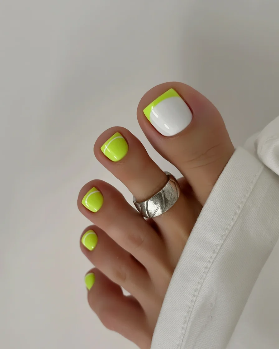 summer pedicure colors 2026 Neon Lime French Tips With Fresh Summer Contrast
