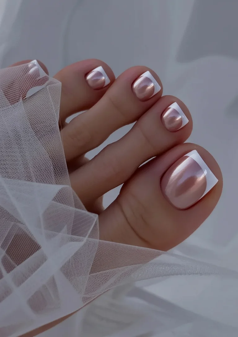 summer pedicure colors 2026 Pearl French Elegance For Soft Summer Evenings